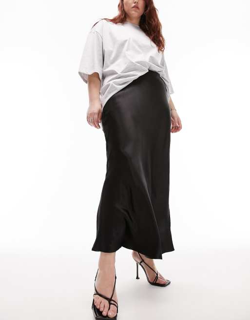 Topshop Curve - Jupe satinée coupée en biais - Noir