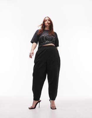 Topshop Curve - Karottenhose in verwaschenem Schwarz mit hohem Bund und Ballonschnitt