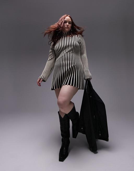 The Black Striped Flare Sleeve Mini Dress