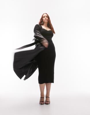 Topshop Curve Knitted Sweetheart Midi Dress In Black | ModeSens