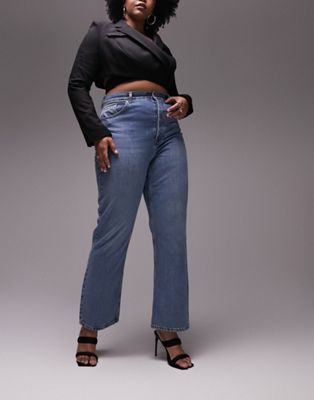 Shop Topshop Curve Straight Kort Jeans In Mid Blue