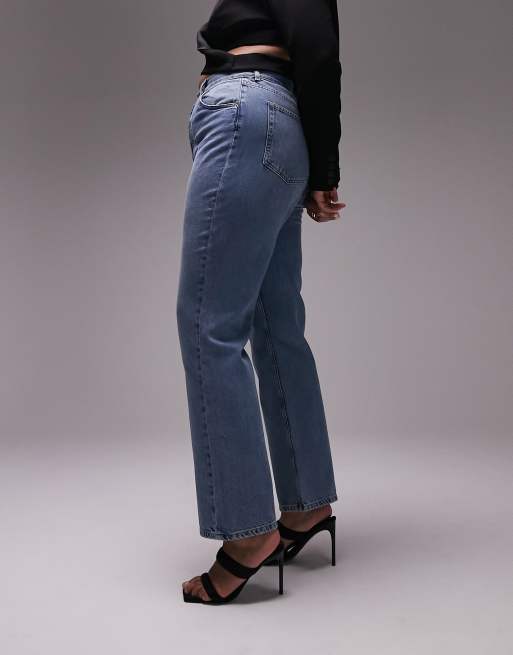 Topshop Curve Kort jeans in mid blue | ASOS