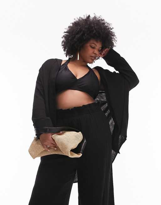 Topshop Curve – Lässiges, strukturiertes Strandhemd in Schwarz, Kombiteil 