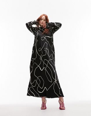 Topshop Curve Lea premium printed column maxi dress in mono squiggle - ASOS Price Checker