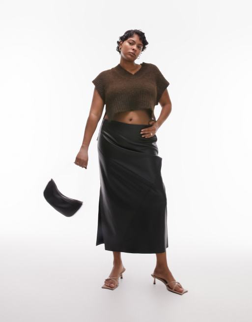 Leather look shop midi skirt