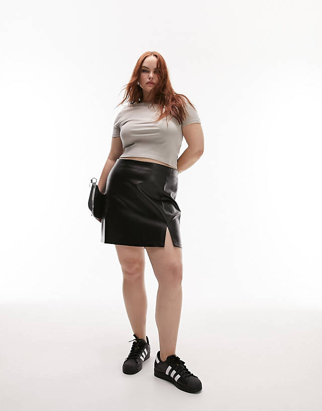 Topshop - curve leather look split detail mini skirt in black