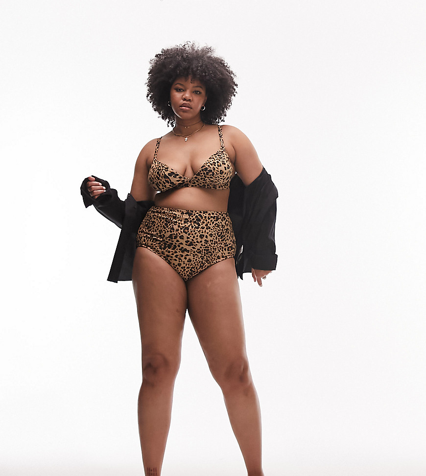 Topshop Curve leopard print high waist bikini bottoms in multi