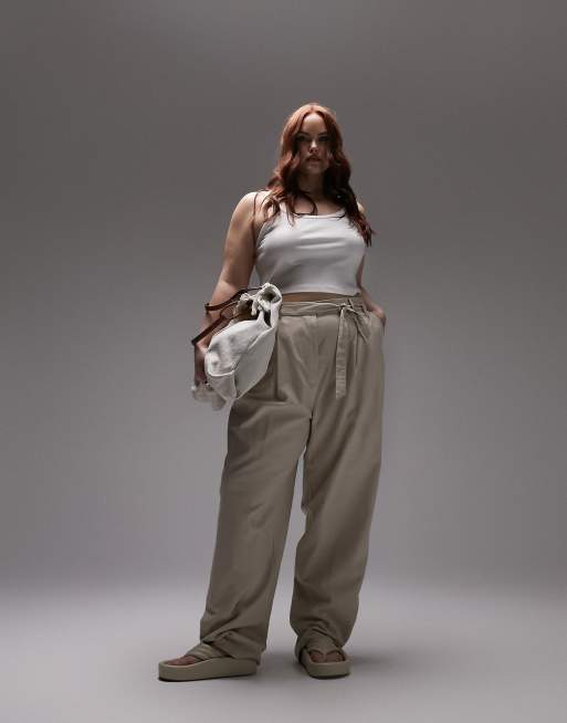 Topshop Curve linen-blend tapered pants in natural - part of a set