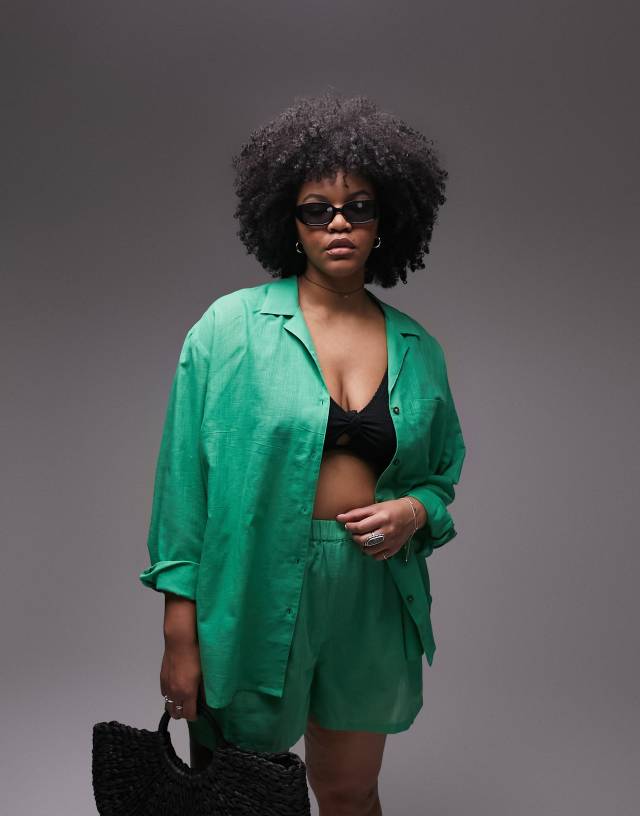 Topshop Curve linen look resort set in green