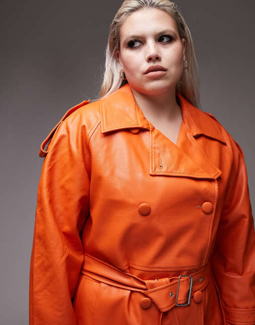 Orange leather hot sale trench coat