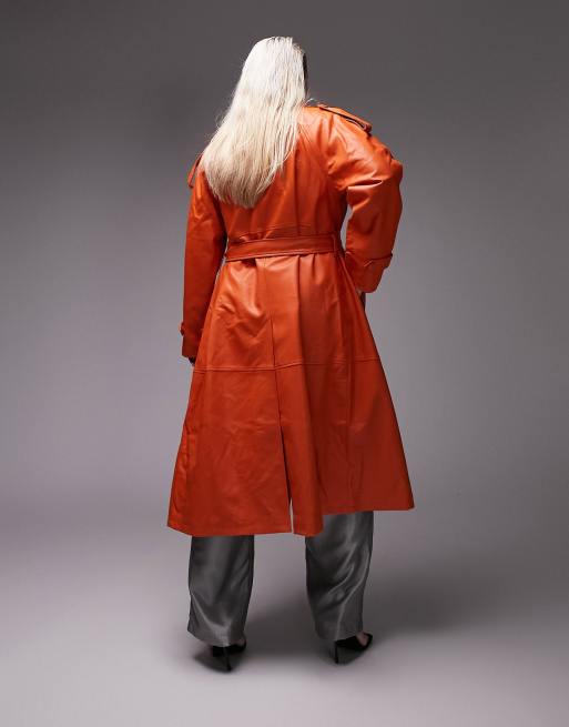 Orange leather hot sale trench coat