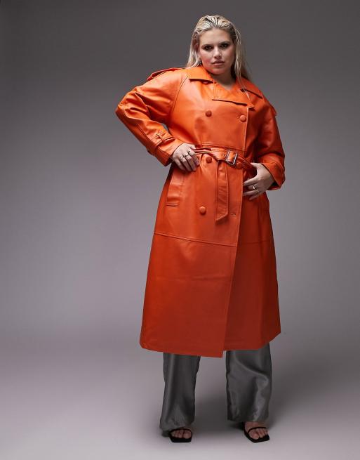 Orange shop leather coat