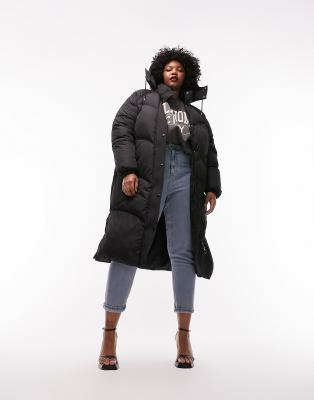 TOPSHOP CURVE LONGLINE PUFFER COAT IN BLACK