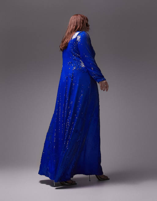 Topshop - Curve - Maxi jurk met lovertjes in kobaltblauw, 4 van 4