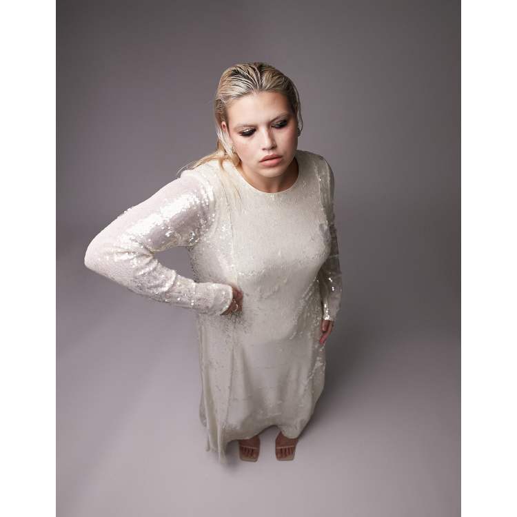 Topshop curve maxi sequin dress in ivory | ASOS