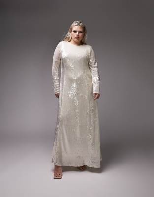 Topshop curve maxi sequin dress in ivory | ASOS