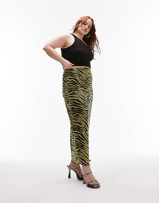 Topshop Curve - mesh grunge lace top zebra print midi skirt in yellow and black