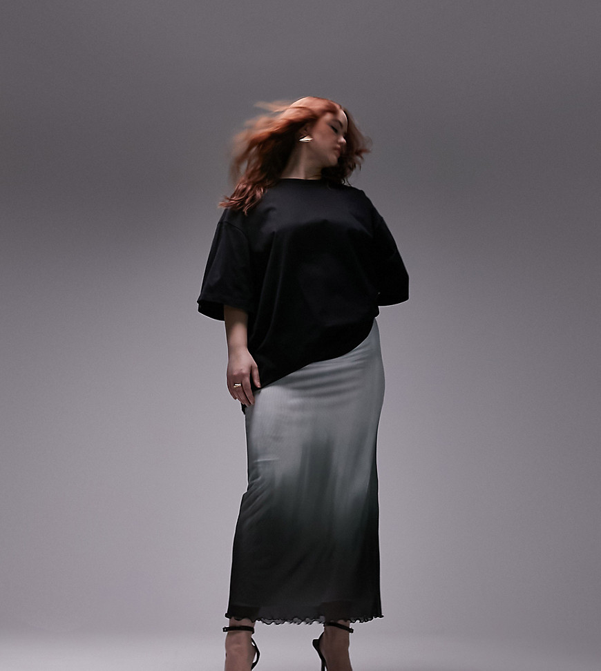 Topshop Curve mesh ombre midi skirt in monochrome-Black