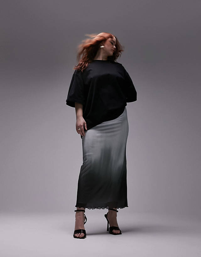 Topshop Curve - mesh ombre midi skirt in monochrome