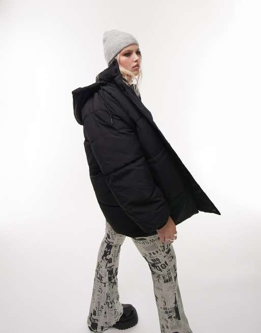 Black wrap puffer jacket topshop sale