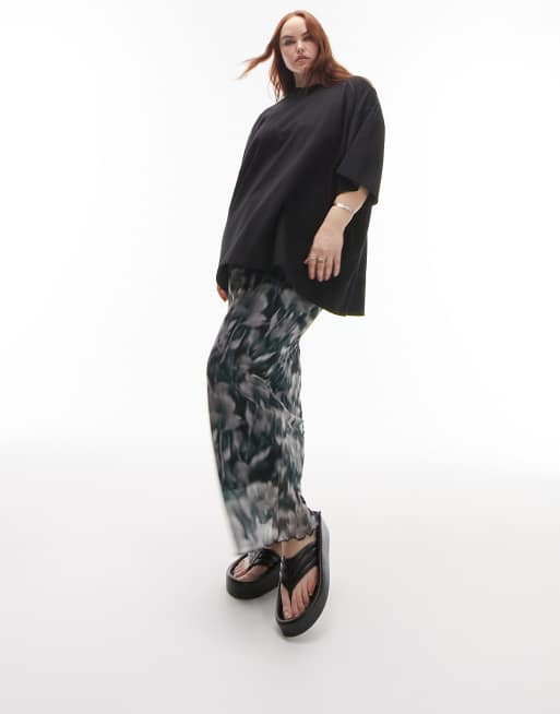 Topshop Curve - Midirok van mesh met vervaagde bloemenprint in multi