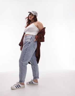Topshop Curve Mom Jeans In Bleach-blue