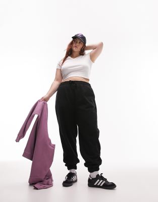 Topshop Curve - Oversize-Jogginghose in Schwarz mit Bündchen, Kombiteil