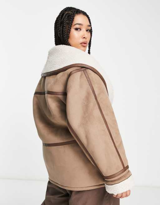 Topshop Curve – Oversize-Mantel in Mink und Creme aus Lammfellimitat, 3 von 4