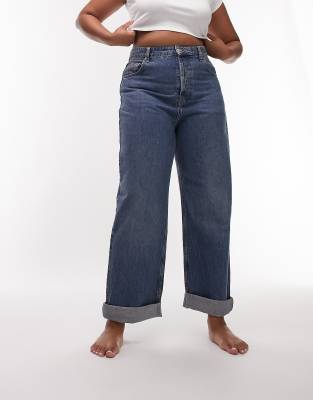 Topshop Curve - Oversize-Mom-Jeans in Mittelblau