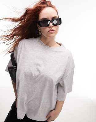 Topshop Curve - Oversize-T-Shirt in Grau meliert