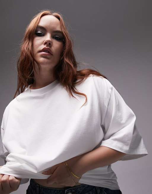 Topshop Curve – Oversize-T-Shirt in Weiß
