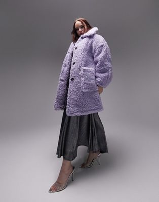 Topshop Curve oversized borg coat in lilac