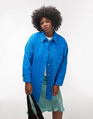 Topshop Curve oversized shirt in blue cord