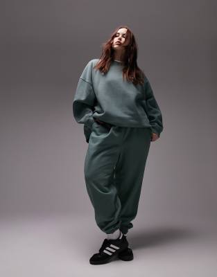 Topshop Curve Topshop Curve oversized cuffed jogger co-ord in wasabi-Green