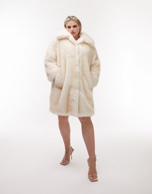 Topshop Curve oversized faux fur coat in cream