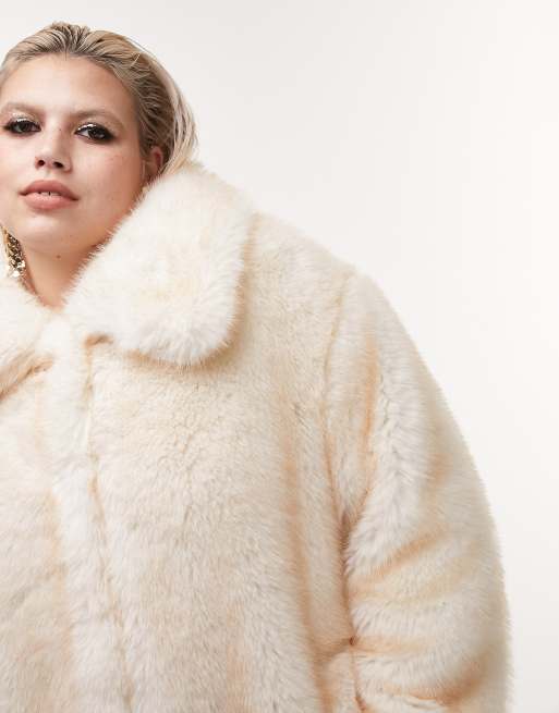 Curve oversized faux fur coat in cream ASOS