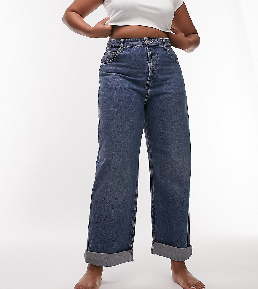 Topshop Curve oversized Mom jeans in mid blue