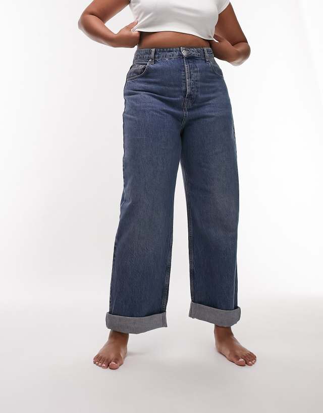 Topshop Curve oversized Mom jeans in mid blue