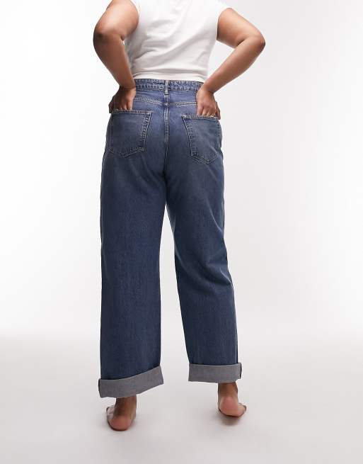 Topshop Curve oversized Mom jeans in mid blue