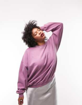 Topshop Curve oversized plain vintage wash sweat in purple