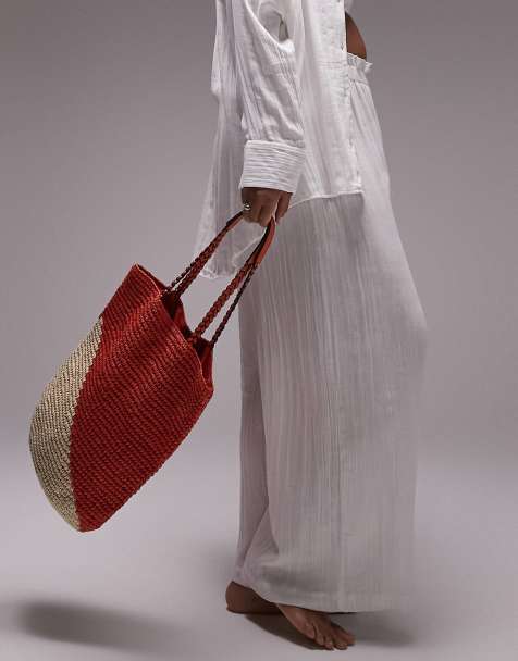 Topshop Curve - Pantalon de plage d'ensemble casual en tissu texturé - Blanc - view 1