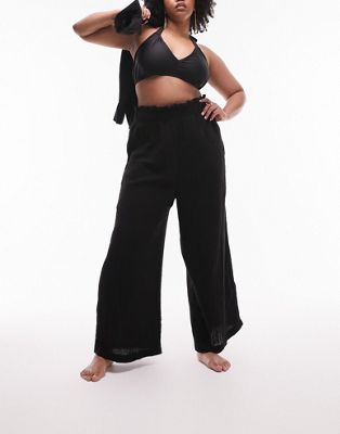 Topshop Curve co-ord casual textured beach trouser in black  - ASOS Price Checker