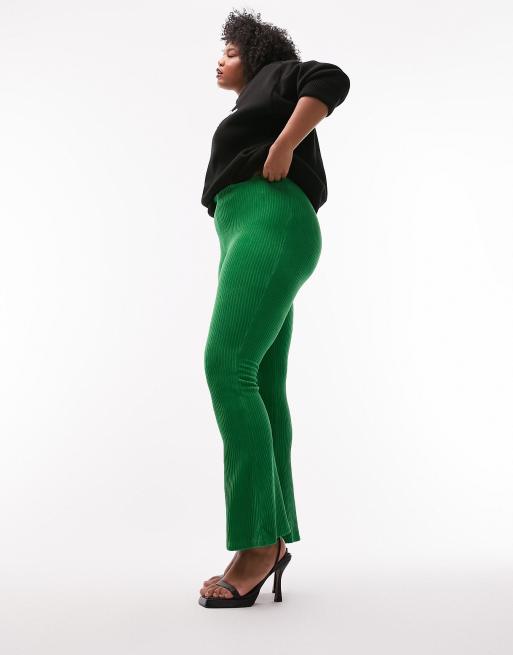 Topshop Curve Pantalon vas en velours c tel stretch Vert ASOS