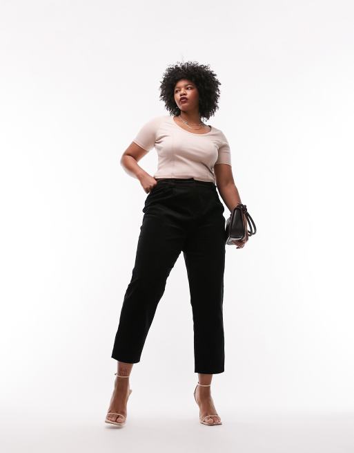 Topshop Curve - Pantaloni neri in corduroy con pinces