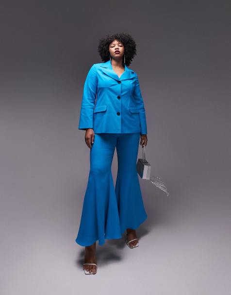 Topshop Curve Premium Limited Edition flared pants in blue - view 1