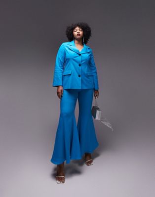 Topshop Curve Premium Limited Edition flared trousers in blue - ASOS Price Checker