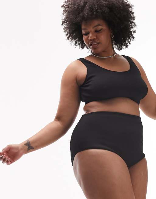 Topshop Curve rib high waist bikini bottoms in black, 2 of 4