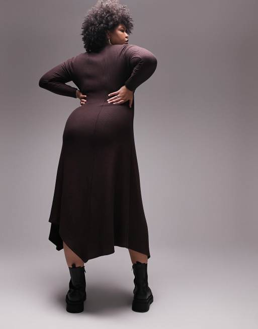 Topshop Curve Robe longue c tel e confortable coupe droite Chocolat