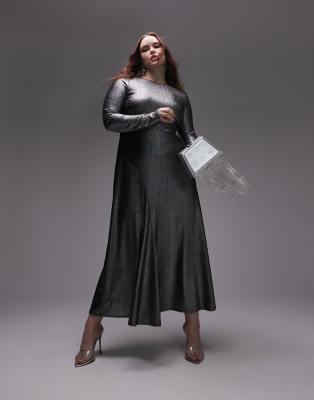 Topshop Curve metallic cut and sew maxi dress in silver - ASOS Price Checker
