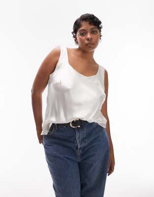 Topshop Curve - Satin-Camisole in Elfenbeinweiß mit eckigem Ausschnitt